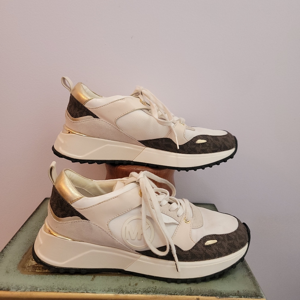 Michael Michael Kors Theo MK Intial Canvas and Suede Trainer Size 7 - Picture 2 of 13